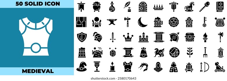 Medieval Solid Editable Icons set. Vector illustration in modern thin solid style of medieval icons: fantasy, knight, rpg, etc