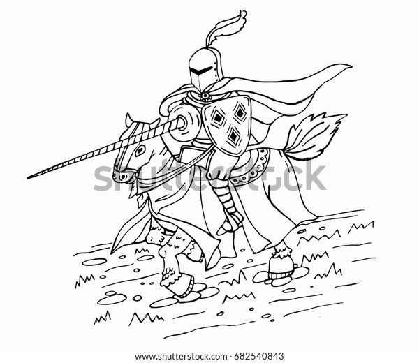 Medieval Spear Knight On Horse Black Stock Vector Royalty