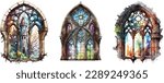 Medieval stained glass clipart, isolated vector illustration.