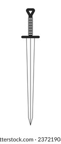 Medieval steel sword flat monochrome isolated vector object. Sharp weapon. Editable black and white line art drawing. Simple outline spot illustration for web graphic design