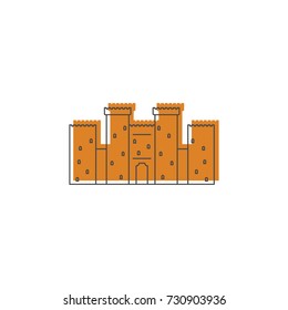 Medieval stone castle with fortified wall and towers icon. Doodle illustration of Medieval castle vector icon for web isolated on white background
