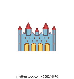 Medieval stone castle with fortified wall and towers icon. Cartoon illustration of Medieval castle vector icon for web isolated on white background