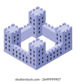 Medieval stone castle with high towers protecting the square yard isometric illustration