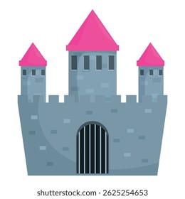 Medieval stone castle with pink rooftops standing tall against a clear sky