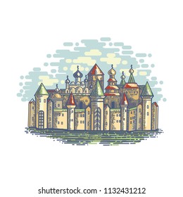Medieval stone fortress. Sprites for game. Vector flat illustrations