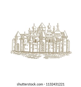 Medieval stone fortress. Sprites for game. Vector flat illustrations