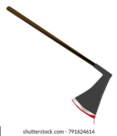 A medieval style executioners axe with blood isolated on a white background