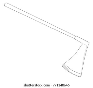 A medieval style executioners axe in outline over a white background