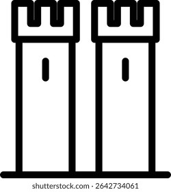 Estilo medieval Fortaleza Torre Ilustração no Contorno