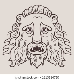 Medieval style lion head. Vector hand drawn illustration