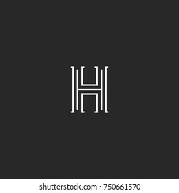 Medieval style serifs font letter H logo monogram lines minimal design. Elegant creative parallel lines initial symbol black and white style.