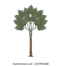 Medieval style tree. Medieval gothic style concept art. Brightly colored drawing. Hand drawn design element isolated on white background. EPS10 vector illustration