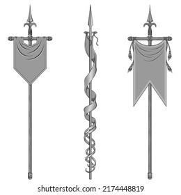 Medieval style vertical flag design with heraldic symbol, flag of noble families of the middle ages on a spear