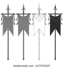 Medieval style vertical flag design with heraldic symbol, flag of noble families of the middle ages on a spear
