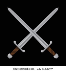 medieval sword crossed, long sword, vector illustration 