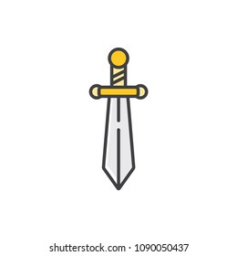Medieval sword flat line colored icon.