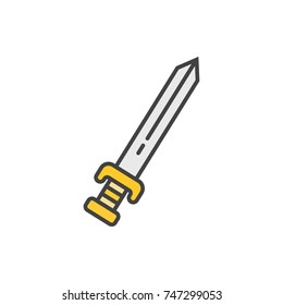 Medieval sword flat line colored icon.