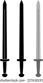 medieval sword. fourth variant. stencil and silhouette. vector illustration