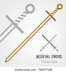 Medieval sword icon. Beautiful vector illustration in gray and bronze colours isolated on a light background.