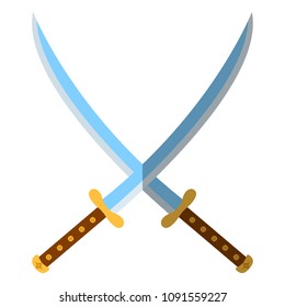 Icono de espada y etiqueta medieval. Estilo plano. Logo de la ilustración del vector.