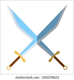 Medieval Sword Icon and Label. Flat style. Vector illustration logo.