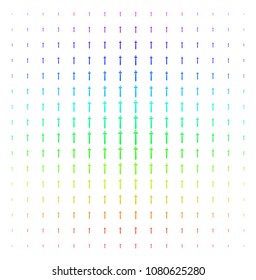 Medieval Sword icon rainbow colored halftone pattern. Vector medieval sword symbols arranged into halftone grid with vertical spectrum gradient. Designed for backgrounds,