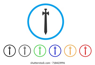 Medieval Sword rounded icon. Style is a flat medieval sword gray symbol inside light blue circle with black, gray, green, blue, red, orange variants. Vector designed for web and software interfaces.