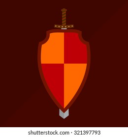 Medieval sword and shield icon Protection