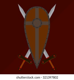 Medieval sword and shield icon Protection