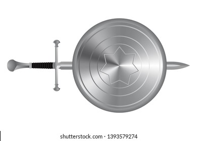 Medieval sword and shield vector illustration isolated on white background
