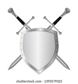 Medieval sword and shield vector illustration isolated on white background