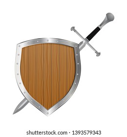 Medieval sword and shield vector illustration isolated on white background
