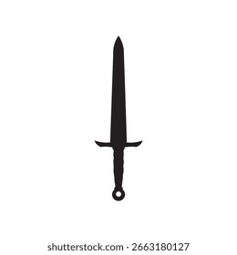 Diseño de ilustración plana de Vector de silueta de espada medieval sobre fondo blanco