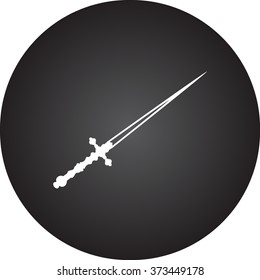 Medieval sword simple icon on colorful round background