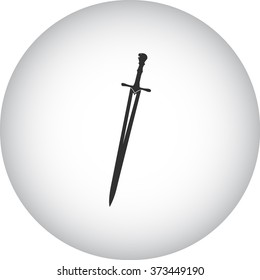 Medieval sword simple icon on colorful round background
