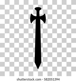 Medieval Sword vector icon. Illustration style is flat iconic black symbol on a transparent background.