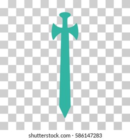 Medieval Sword vector icon. Illustration style is flat iconic cyan symbol on a transparent background.
