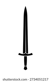 Medieval sword vector icon. Knight weapon silhouette. Fantasy blade symbol. Combat arms. Historical battle equipment.