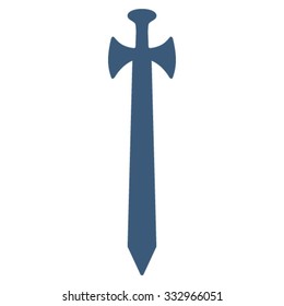 Medieval Sword vector icon. Style is flat symbol, blue color, rounded angles, white background.