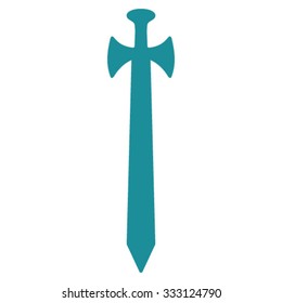 Medieval Sword vector icon. Style is flat symbol, soft blue color, rounded angles, white background.