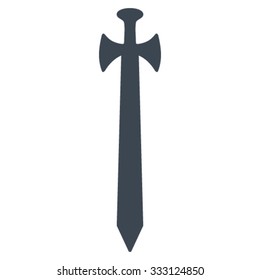Medieval Sword vector icon. Style is flat symbol, smooth blue color, rounded angles, white background.