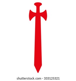 Medieval Sword vector icon. Style is flat symbol, red color, rounded angles, white background.