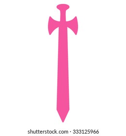 Medieval Sword vector icon. Style is flat symbol, pink color, rounded angles, white background.