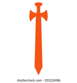 Medieval Sword vector icon. Style is flat symbol, orange color, rounded angles, white background.