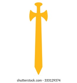 Medieval Sword vector icon. Style is flat symbol, yellow color, rounded angles, white background.