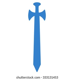 Medieval Sword vector icon. Style is flat symbol, cobalt color, rounded angles, white background.