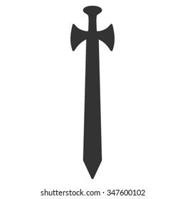 Medieval Sword vector icon. Style is flat symbol, gray color, rounded angles, white background.