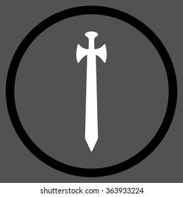 Medieval Sword vector icon. Style is bicolor flat circled symbol, black and white colors, rounded angles, gray background.