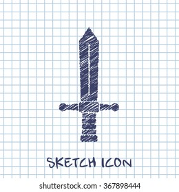 medieval sword vector sketch icon 