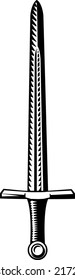 Espada medieval en un estilo vintage de carpintería grabada.